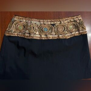 Vintage Bebe Black Mini Skirt Gold Embellished Waist Size 4